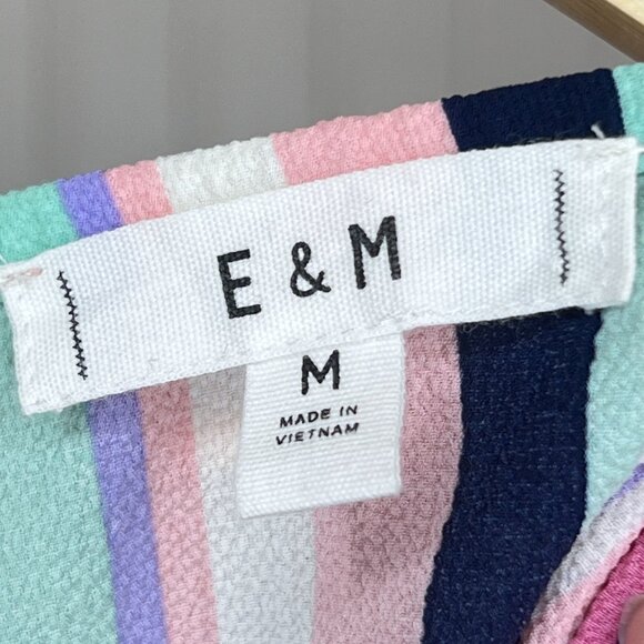 E&M Striped Cami Tank Top Women's Size M V-Neck Knot Front Sleeveless Blouse - Picture 8 of 10